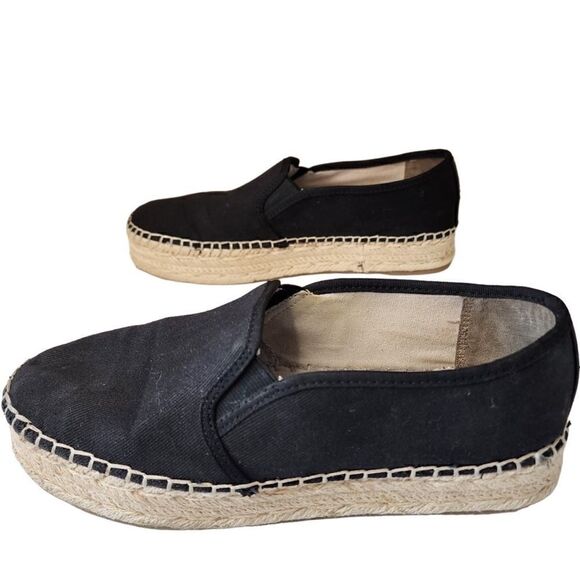 Circus Sam Edelman-Camdyn Black Canvas Rope Platform Espadrille Flats Black, 8.5 - Picture 4 of 11